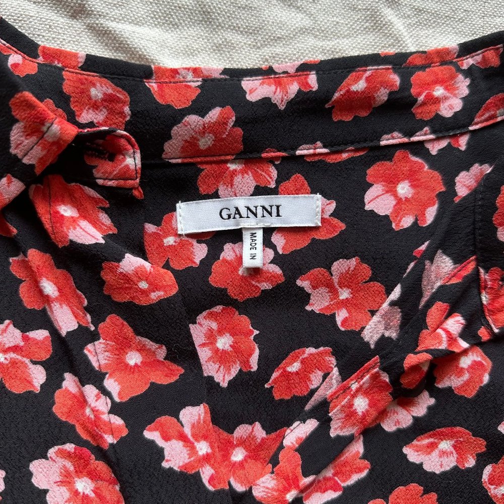 Ganni Printed Crepe Shirt in red flower | Size 34, XS | floral button-up - Picture 6 of 6